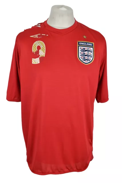 ENGLAND 2006-08 Away Football Shirt size L Mens Umbro Red #9 Rooney Football