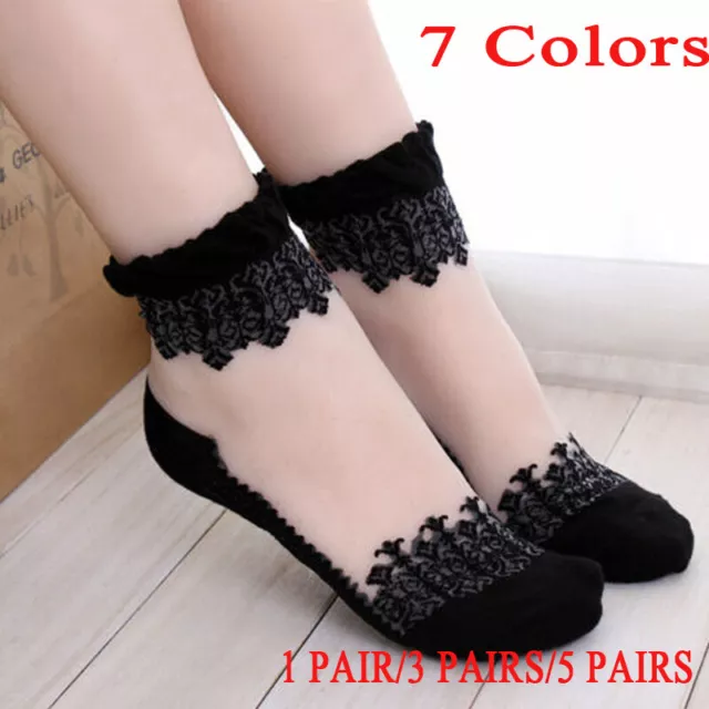 Women Ultrathin Ankle Socks Cute Transparent Crystal Silk Lace Elastic Short
