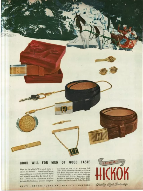 1946 Hickock Men's Belts Jewelry Key Chain Cuff Links Tie Clip Vintage Print Ad