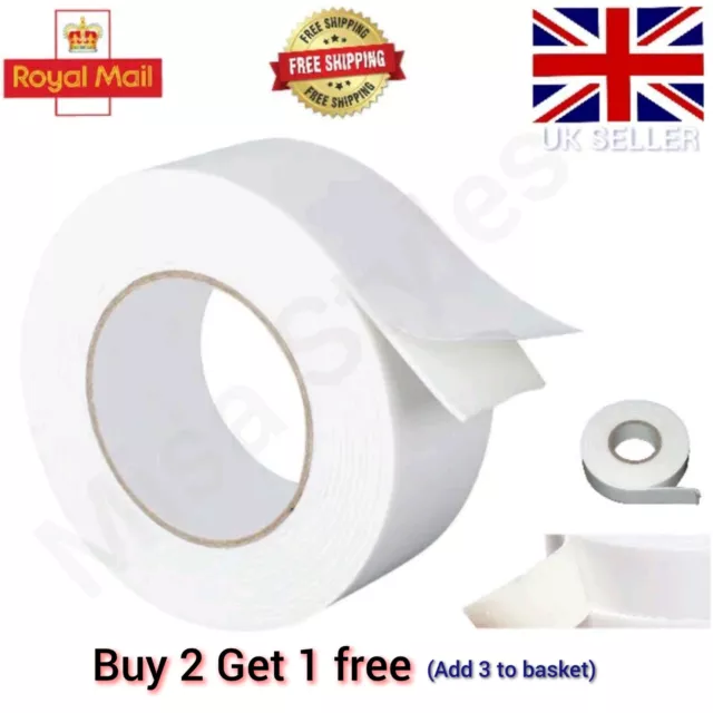 Strong Double Sided Sticky Foam Tape Roll Adhesive Craft Padded Mounting White