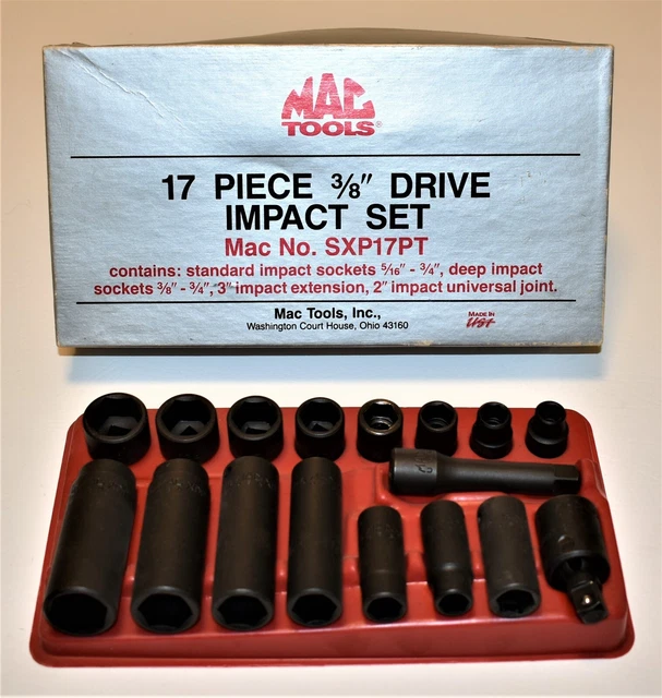 Mac Tools SXP17PT 3/8" Drive SAE Impact Socket Set 5/16 - 3/4 DEEP STANDARD 6pt