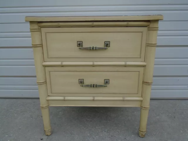 Real Henry Link  Faux Bamboo Nightstand Hollywood Regency Ivory Retro Bali Hai