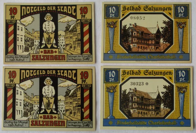 2x 10 Pfennig Banknoten Notgeld Stadt Bad Salzungen 1921 (122861)