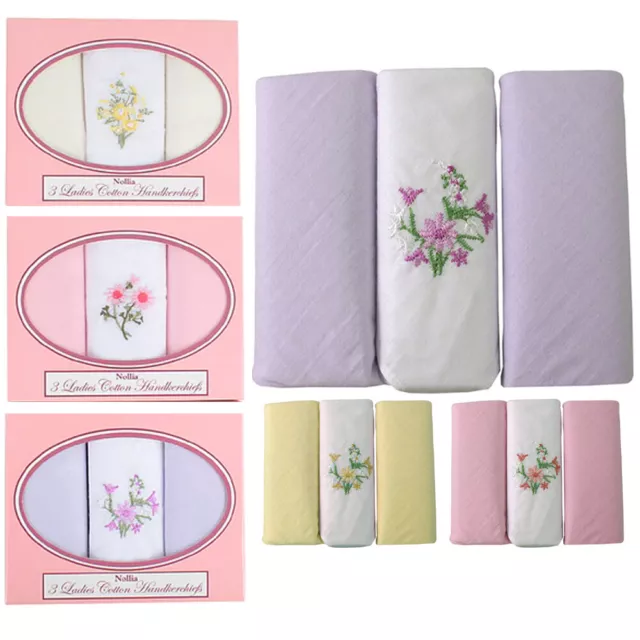 6 Pack Ladies Embroidered Handkerchief Colored Embroidered Hankies Floral Women