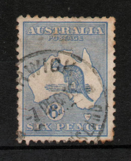 USADO 6d AZUL " CANGURO Y MAPA - WMK ÚNICO GRANDE " AUSTRALIA 1913