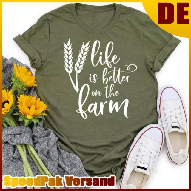 ❥ T-shirt Life is better at the farm village life-verde esercito-XL