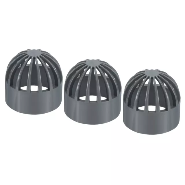 3Pcs 1-1/2" Atrium Grate Cover Round Outdoor UPVC Sewer Drain Pipe Fitting Gray