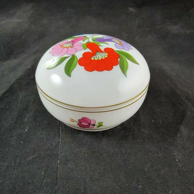 Colorful Kalocsa Hungary Porcelain Trinket Box Hand Painted Flowers