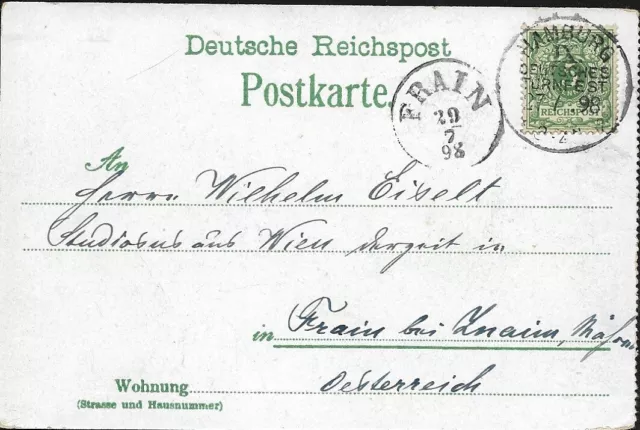 DT.REICH 1898,HAMBURG IX. DEUTSCHES TURNFEST, Gruss aus-Kte. nach FRAIN, Österr