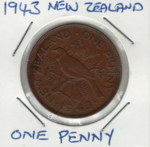 1943 KGVI New Zealand One Penny, Circulated condition.