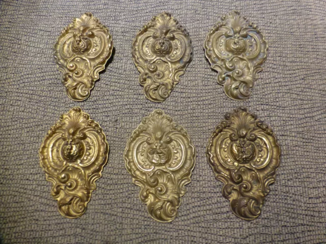 6 Antique Victorian Repousse Ornate Brass Medallions Hardware Curtain Tie Backs