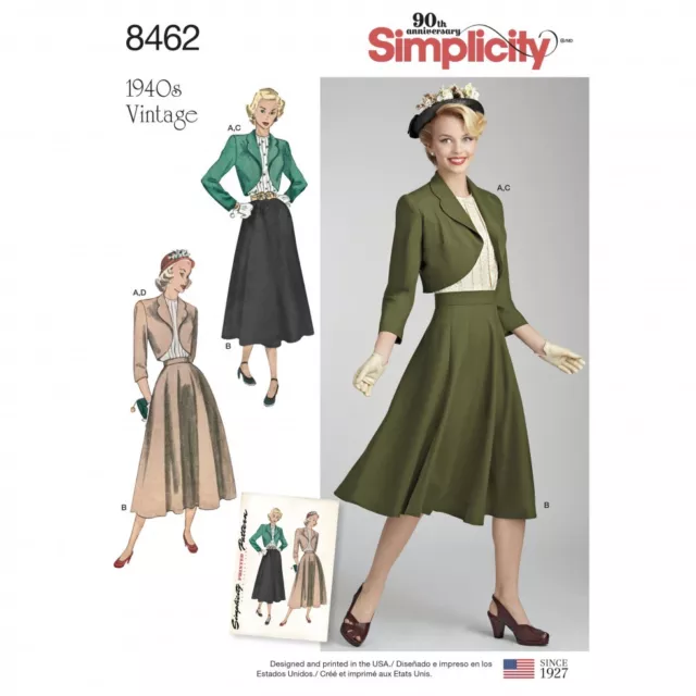 Simplicity Ladies Sewing Pattern 8462 1940s Vintage Style Blouse, Skirt &...