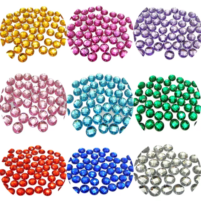 200 botones de estrás redondo facetado de acrílico de espalda plana 10 mm coser en cuentas