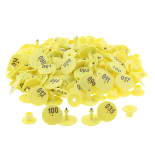 100PCS Small Numbered Livestock Ear Tag for Pig Cow Cattle Goat Sheep Yellow