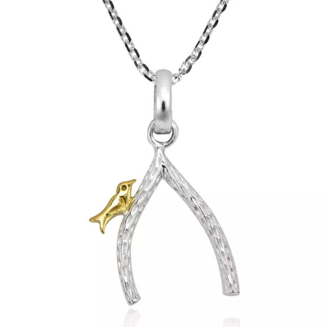 Cute Little Golden Bird on a Branch Sterling Silver Pendant Necklace