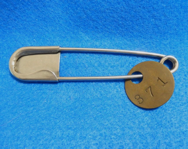 Vintage Brass Coal Miner's Tag 1-3/8" Dia. #371 + 5" Long Stainless Steel Pin 💎