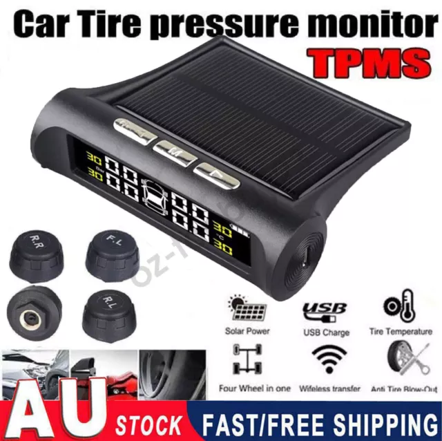 Wireless Solar TPMS LCD Car Tire Pressure Monitoring System +4 External Sensors