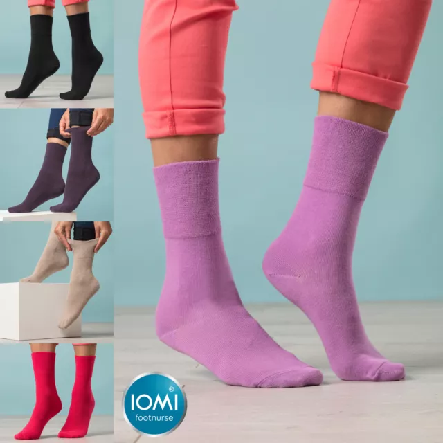 IOMI - Ladies 6 Pack Thin Extra Wide Loose Top Non Elastic Cotton Diabetic Socks