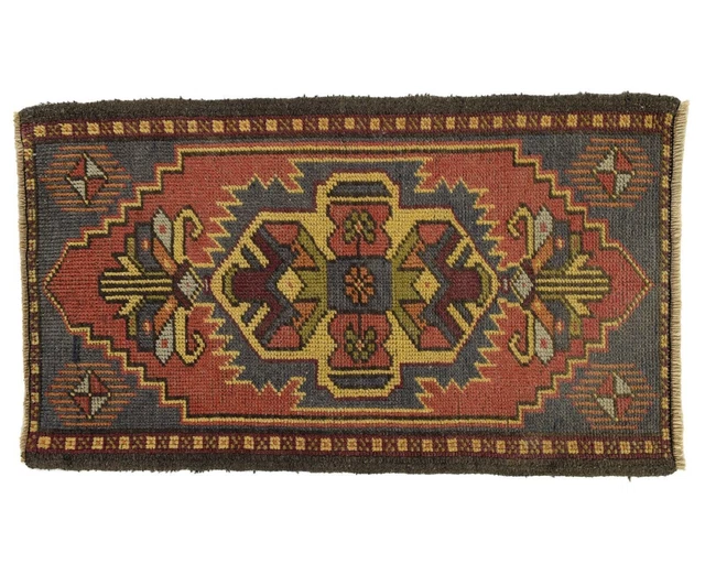 piccolo tappeto vintage turco boho persiano marocchino zerbino da bagno...