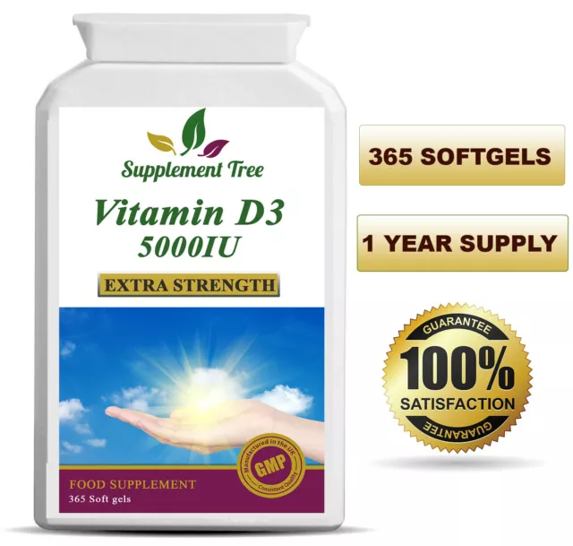 Vitamin D3 5000iu 365 Soft Gel capsules High Strength Vitamin D Supplement