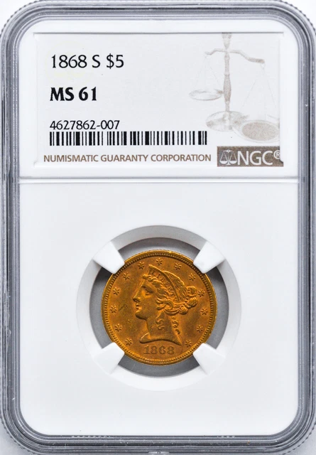 1868-S Liberty $5 Ngc Ms 61