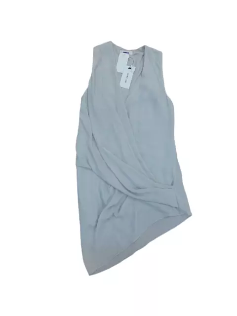 HELMUT LANG Womens Top Ovrlp Tp.Soft Sh Sleeveless Light Grey Size P SW-TP0493