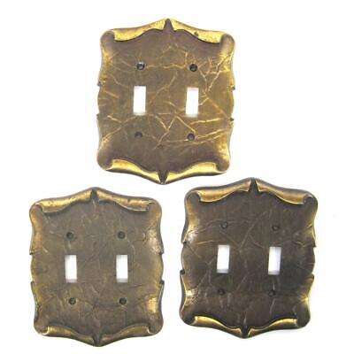 Carriage House Antique Brass Double Toggle Switch Plate & Screws Vtg Lot of 3