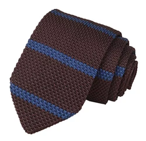 Men's Skinny Knit Tie Vintage Smart Patterned Solid Color One Size Brown Blue