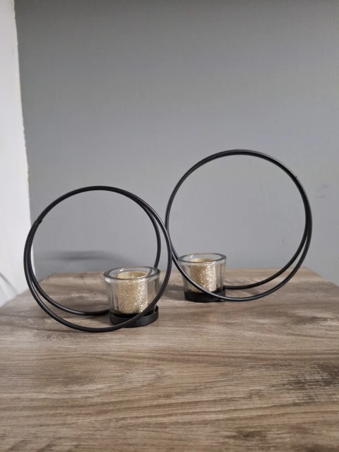 Wrought Iron Farmhouse Style 2 Circular Candle Table Lights