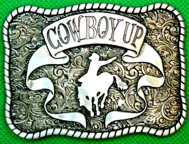 Belt Buckle "COWBOY UP" Metal. 4 cm Wide Belt, Custom Made, DIY Metal Casting.