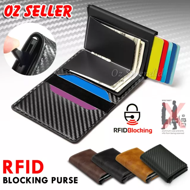 Card Holder RFID Blocking Leather Credit Case Men Money Cash Wallet Clip Purse