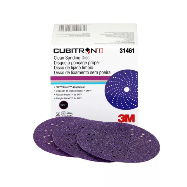 3M 31461 3" 220 Grit Cubitron II Clean Sanding Hookit Abrasive Discs 50/Box
