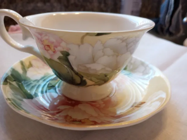 EUC Stechcol Grace Bone China Coffee Tea Cup Saucer Pink Yellow Floral Easter