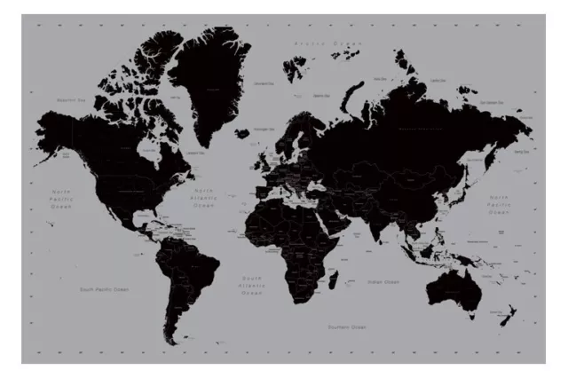 World Map Poster Contemporary Black & Grey Style  New - Laminated Available