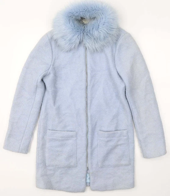 Cappotto blu Pea per ragazze River Island taglia 12 anni cerniera - collare in pelliccia sintetica