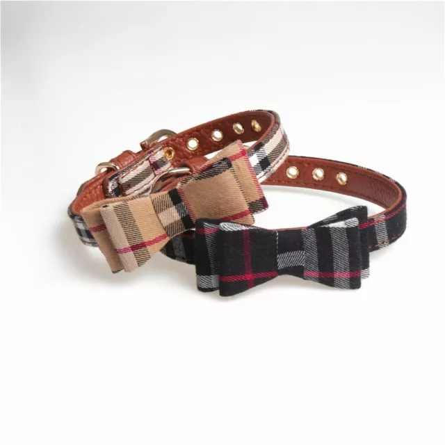 Dog Collar Plaid - Bow Tie Cat Pet Bowtie Pu Leather Gold Buckle Luxury