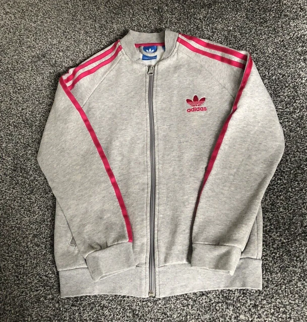 Adidas Originals 3 Stripe Grey Full Zip Girls Bomber Jacket Kids Size 9-10 Years