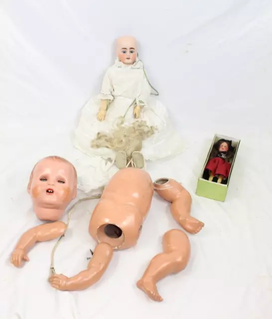 F x3 Antique German Bisque Dolls - Not Signed Or Not Legible Makers Marks