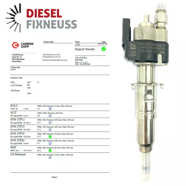 ORIGINAL BMW Einspritzdüse Injektor E81-88 E90-93 E60 E61 F10 F11 - 13537589048