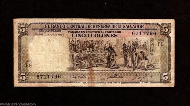 EL SALVADOR 5 COLONES P109 1967 *Commemorative* COLON LATINO MONEY BILL BANKNOTE