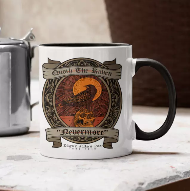 Edgar Allan Poe Quoth The Raven Nevermore Mug Tea Coffee Cup - Book Poem Goth