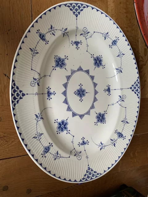 Vintage Furnivals England Denmark blue & white oval serving charger plate