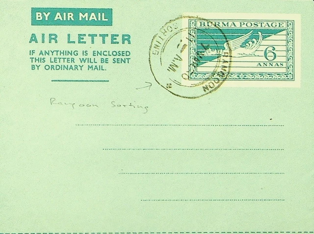 Burma 6as Rangoon Sortierung Stempel Luftpost Luft Brief