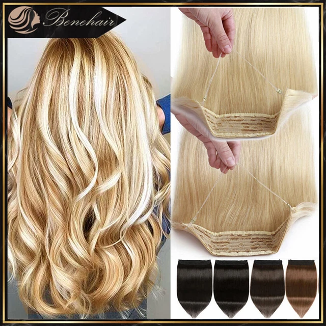 THICK Invisible One Piece Clip-in Wire In Remy Human Hair Extensions Hidden Line