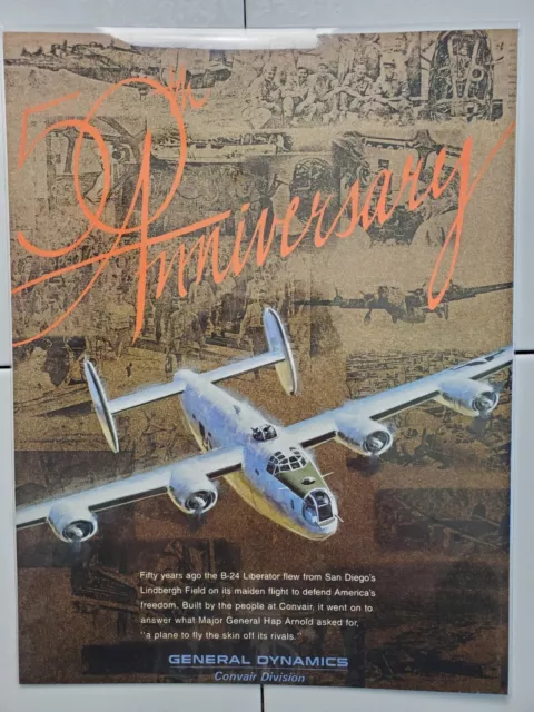 1987 Vintage Convair General Dynamics MagazineAd B-24 Liberator 50th Anniversary