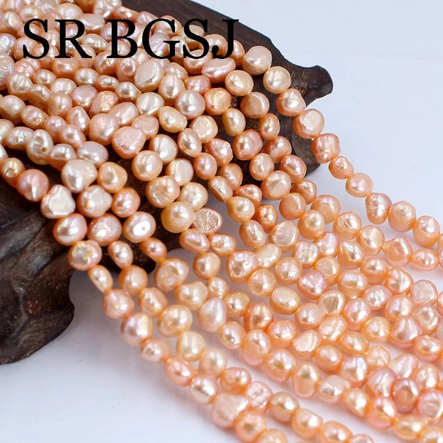 5-6mm Freeform Freshwater Cultured Pink Pearl Jewelry DIY Beads Strand 14"