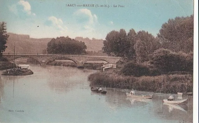 CPA 77 Env. Meaux Méry /Marne SAACY sur MARNE Pêcheurs - Le Pont sur la Marne