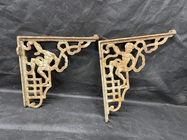 Pair of Antique Victorian Cast Metal Shelf / Cistern Brackets. 1 as found