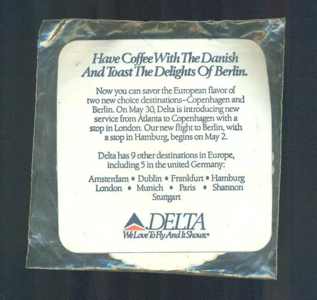 (12) Vintage DELTA Airlines Paper Coasters Atlanta To Copenhagen Berlin Hamburg