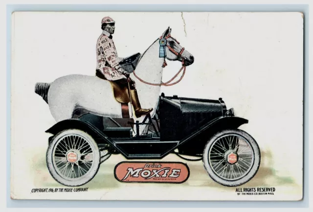 Drink Moxie Soda Horse Carriage Vintage Postcard Advertising